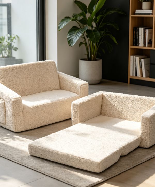 Plush Children's Sofa with Accent Pillows, Brown and Khaki