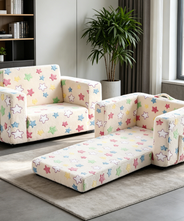 Children's Sofa Bed, 2-in-1 Flip Out Foldable Children's Couch for Children's Room, White